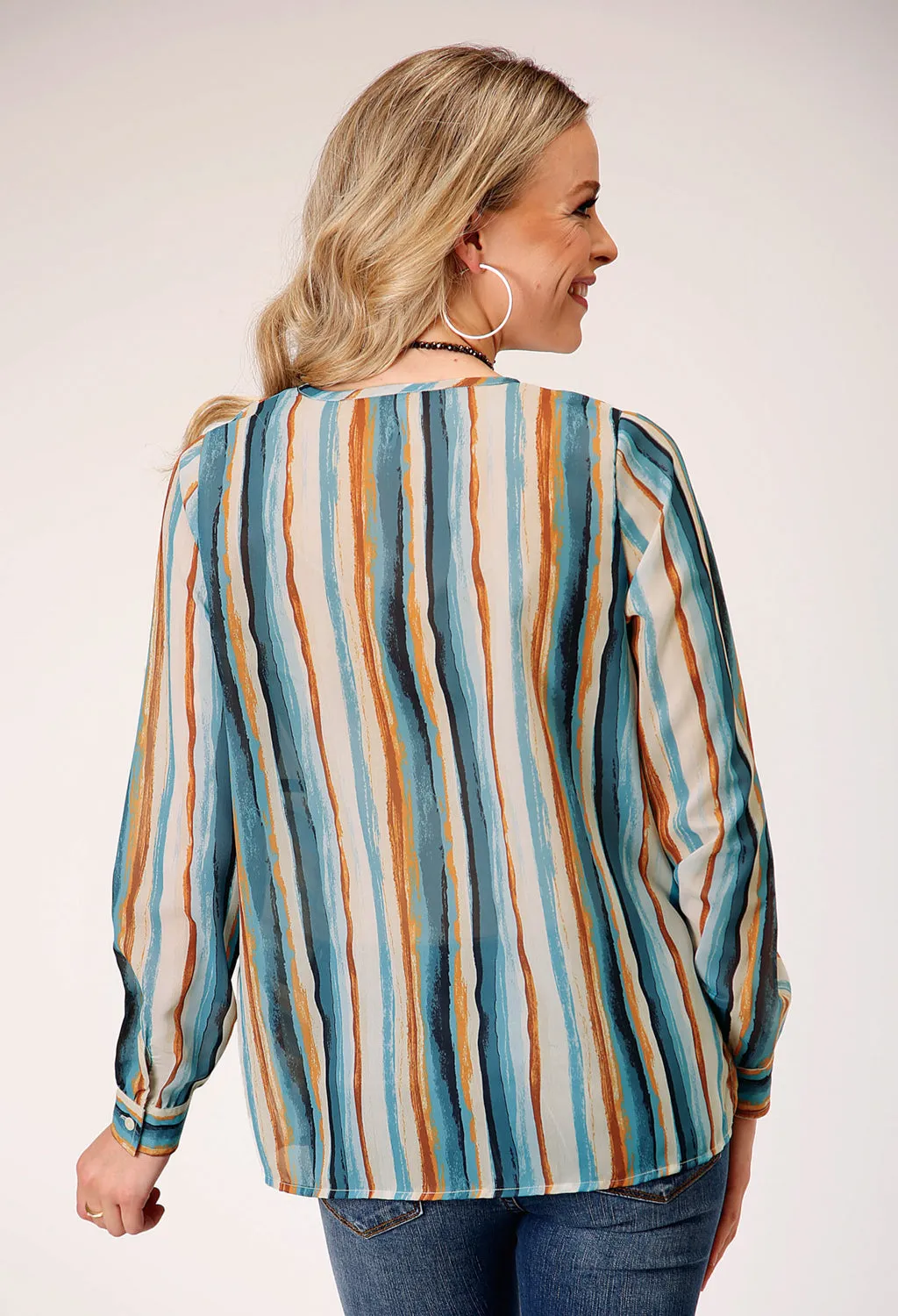 Roper Womens Watercolor Stripe Multi-Color 100% Polyester L/S Tunic