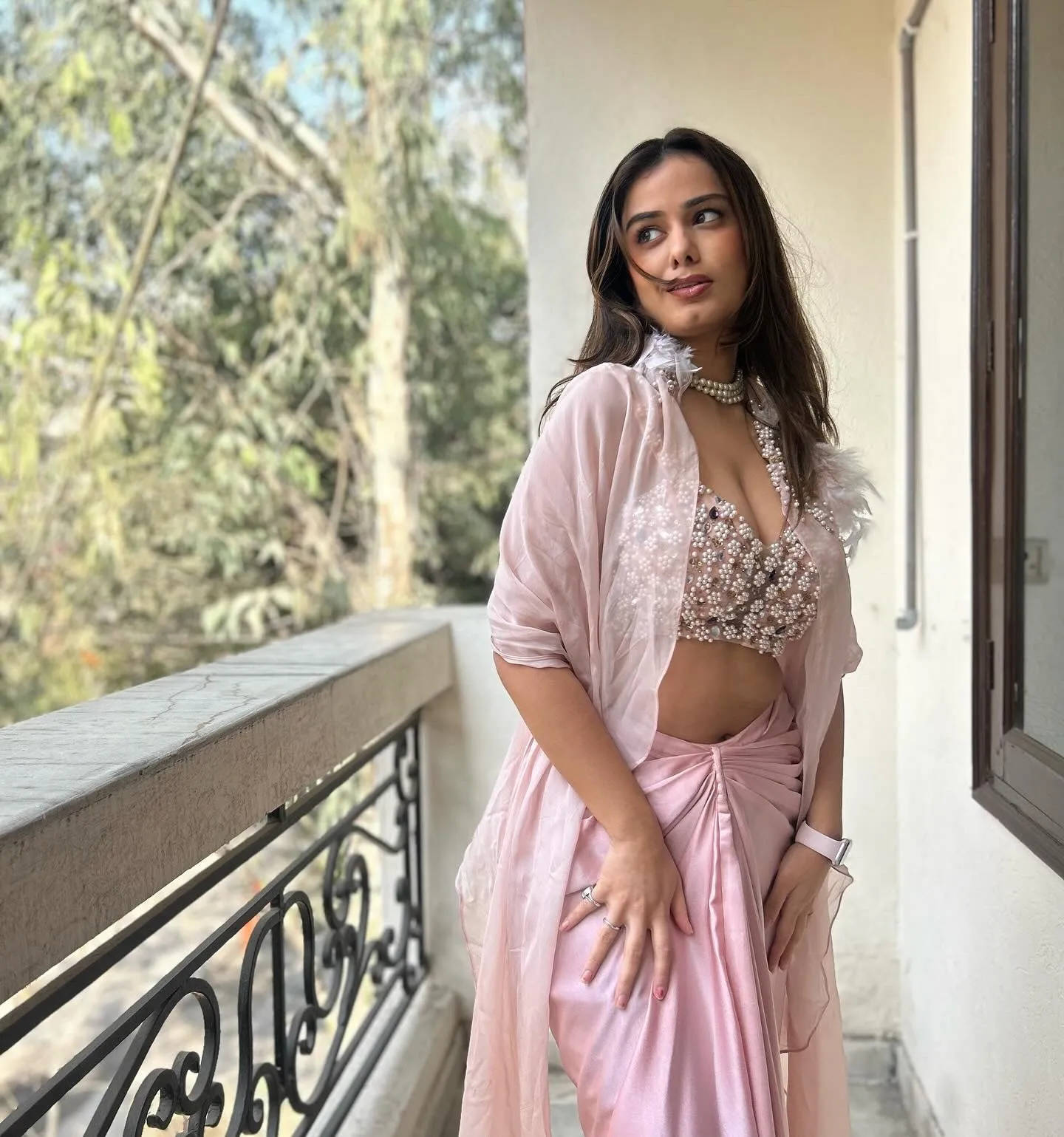 Saiba Kapoor in Rosebud Embellished Cape Set