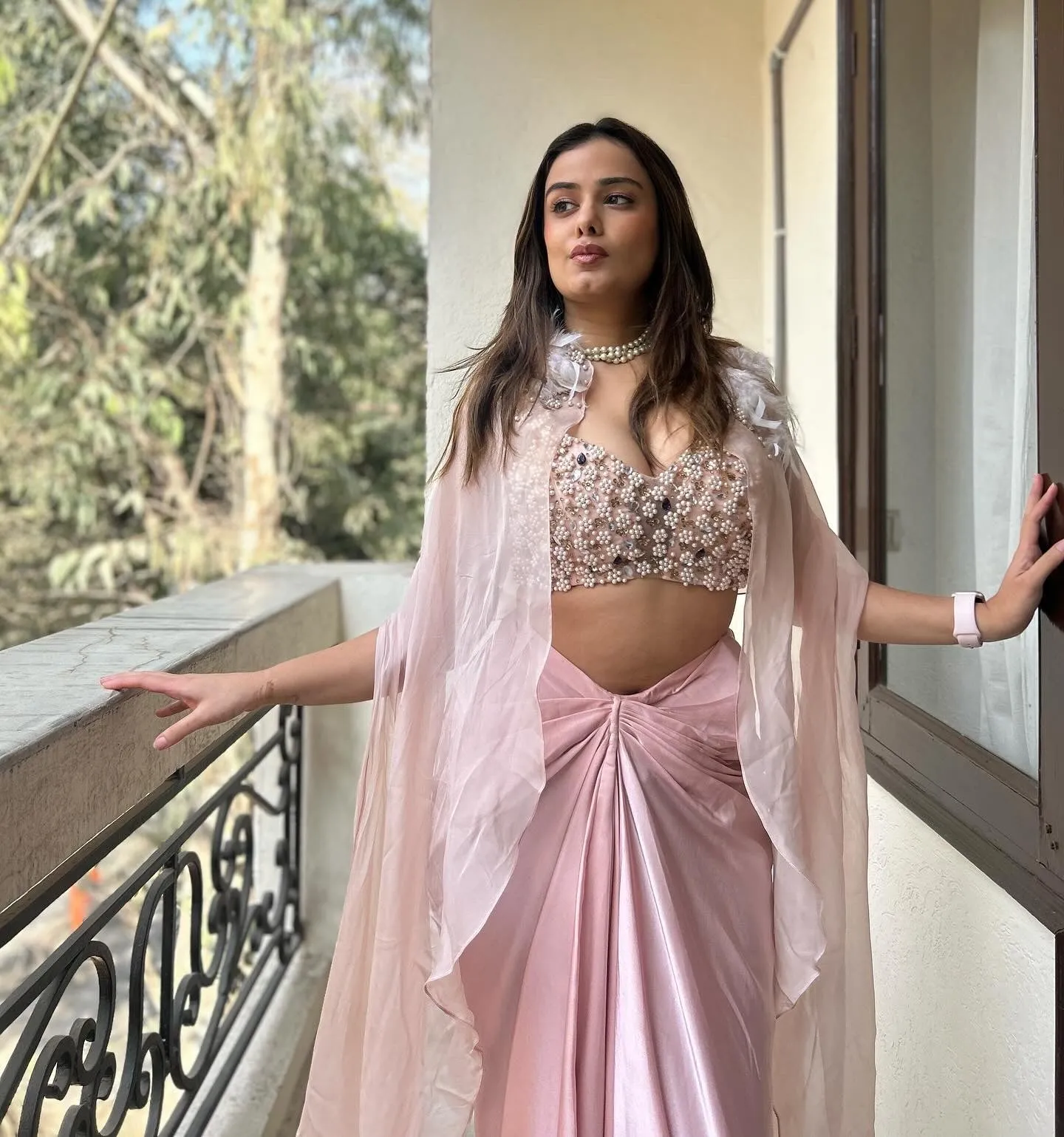 Saiba Kapoor in Rosebud Embellished Cape Set