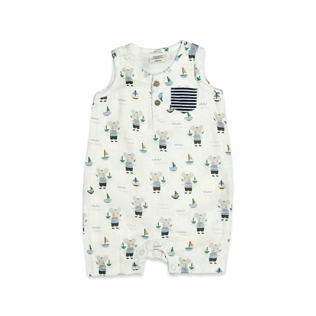 Sailor Mouse Organic Muslin Henley Romper