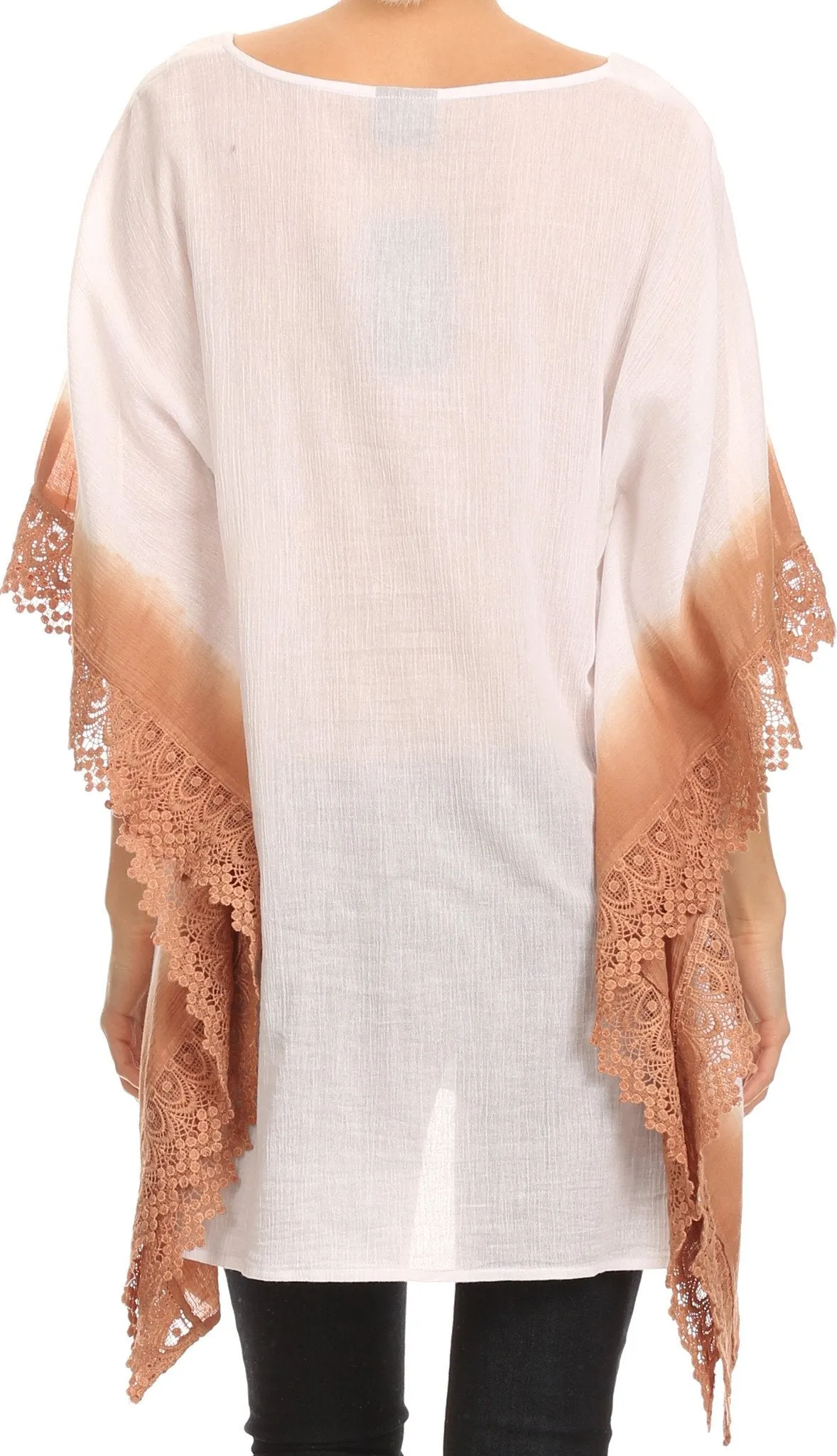 Sakkas Konn Adjustable Draw String Neck Embroidered Long Poncho Shirt Blouse Top