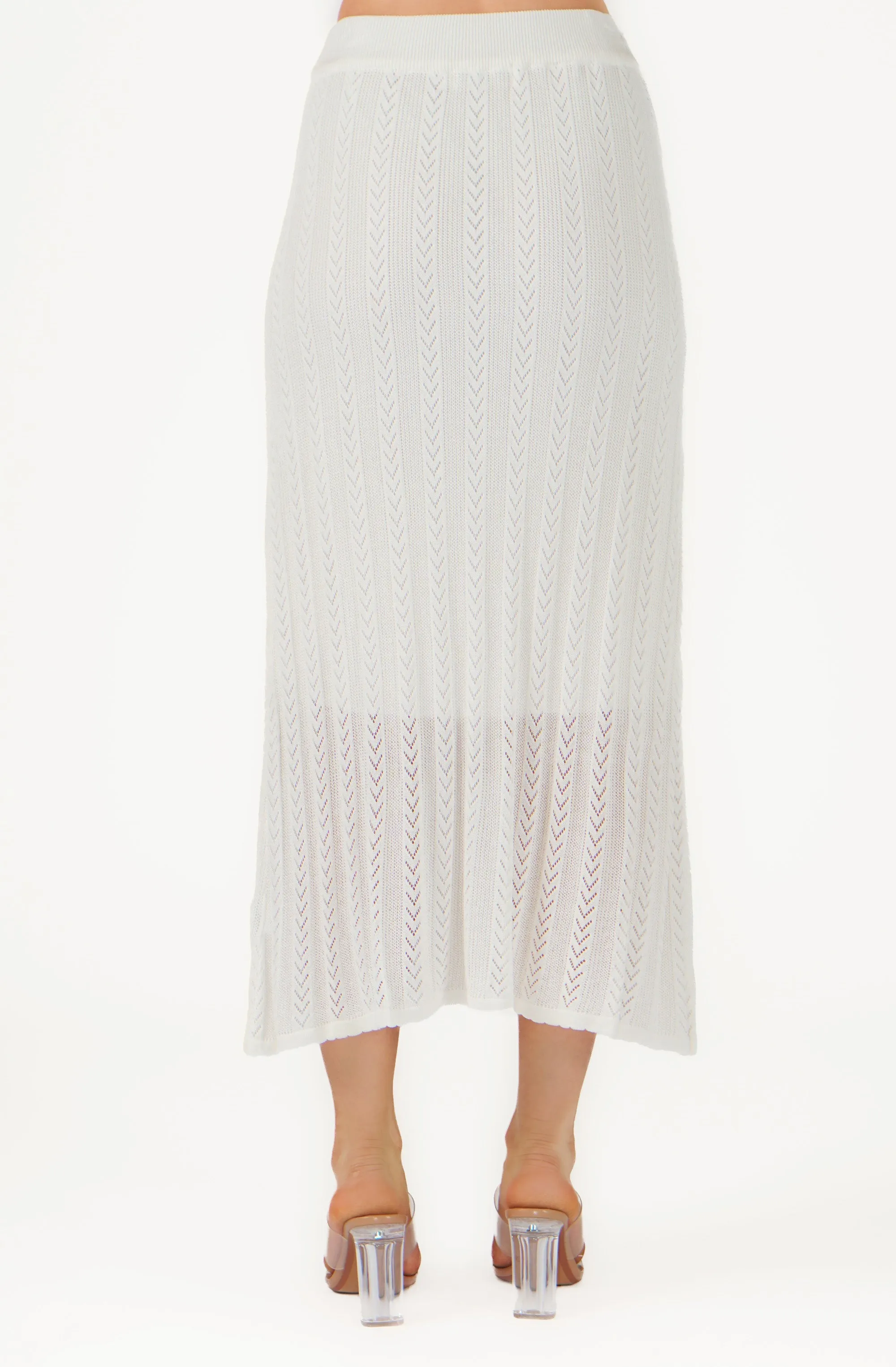 See-Through Embossed Knit Midi Skirt