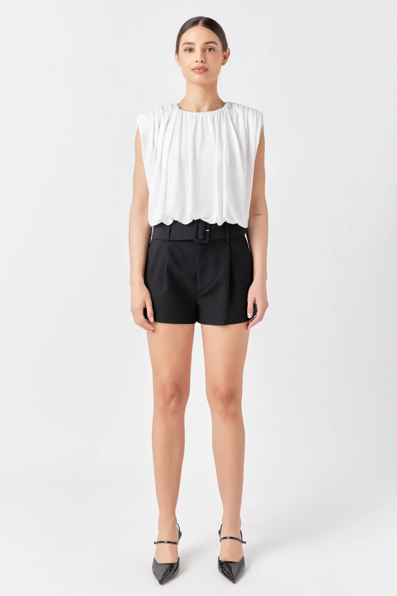 Shirred Shoulder Cropped Top