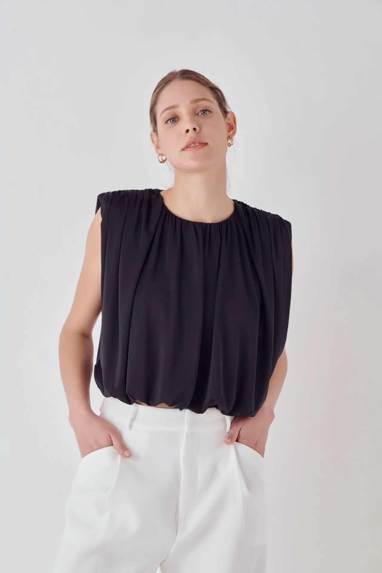 Shirred Shoulder Cropped Top