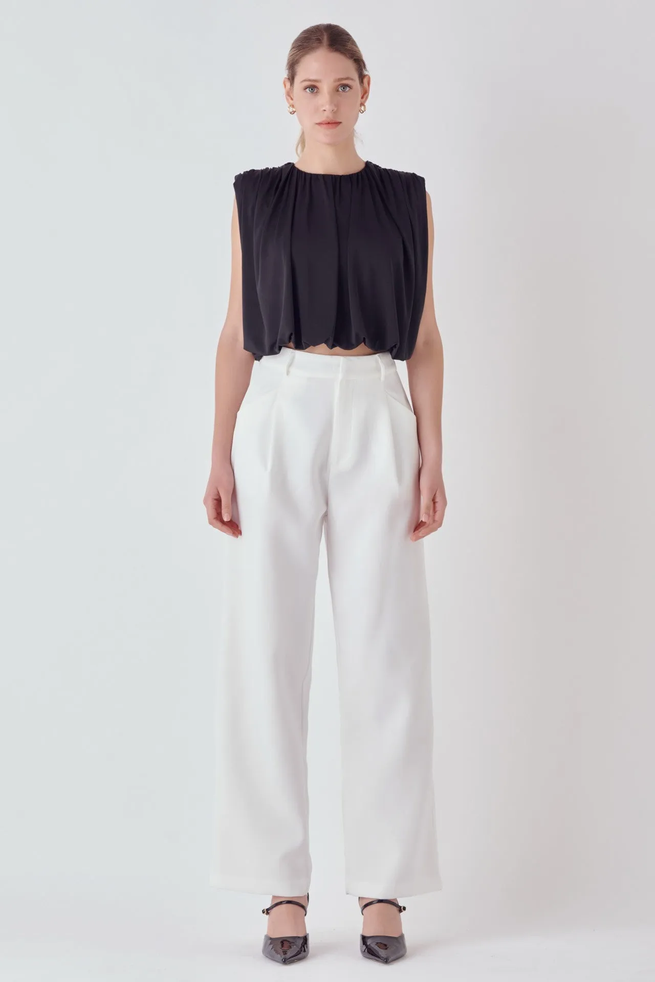 Shirred Shoulder Cropped Top