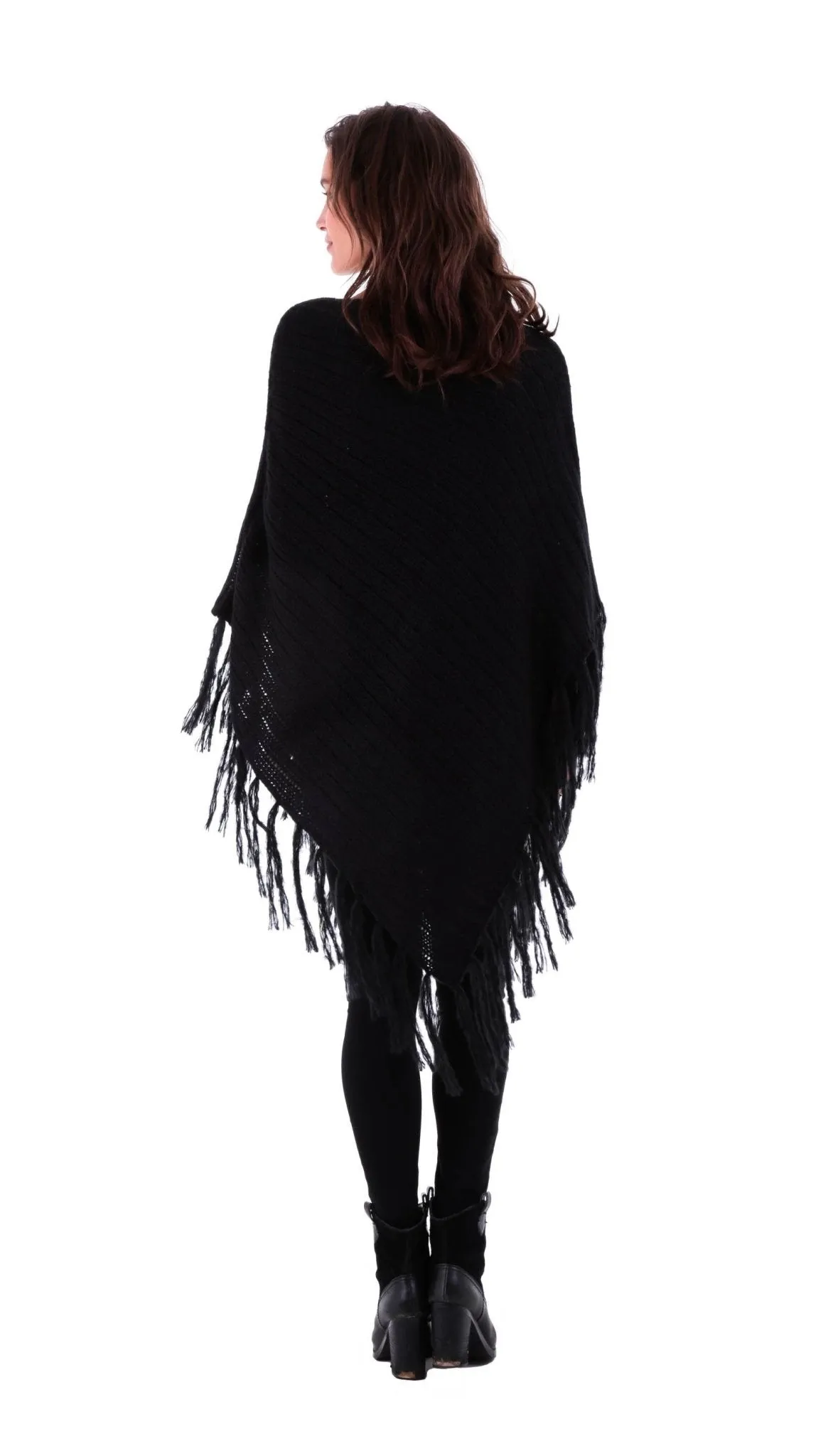 SHU-SHI Women's Cable Knit Poncho Sweater Cape | Boho Casual Soft Pullover with Fringe