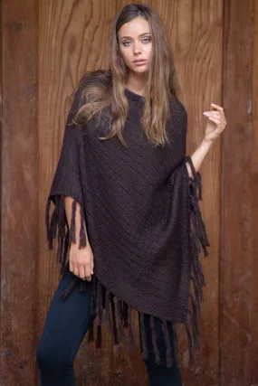 SHU-SHI Women's Cable Knit Poncho Sweater Cape | Boho Casual Soft Pullover with Fringe