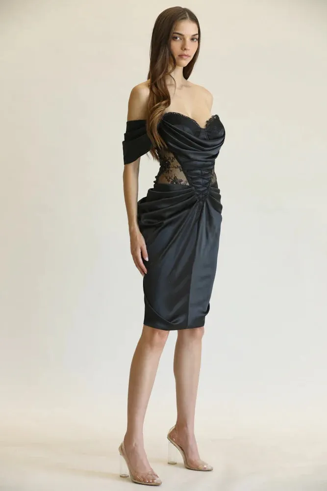 Silk Black Pleated Draped Dress