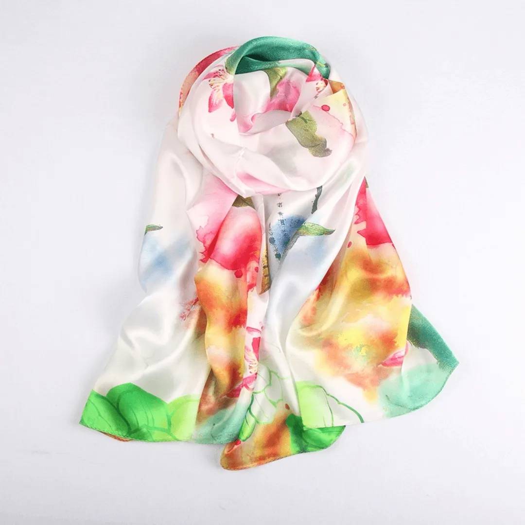 Silk Scarf Collections|Blossom Range|Lotus Design|Rainbow|Long Silk Scarf