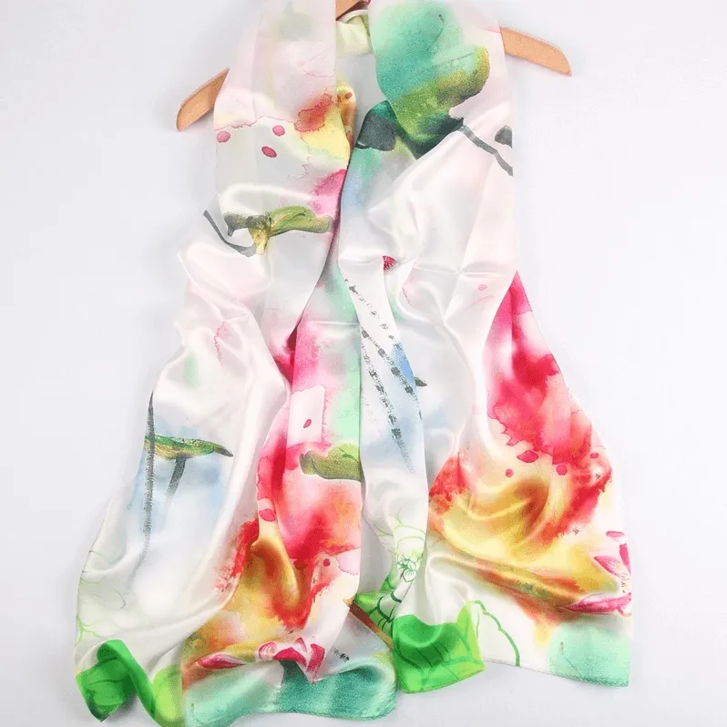 Silk Scarf Collections|Blossom Range|Lotus Design|Rainbow|Long Silk Scarf