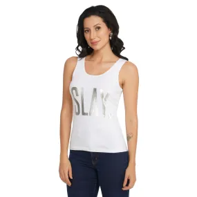 SLAY. Women's Limited Edition Silver Foil Printed Tank Top - Reflective Print