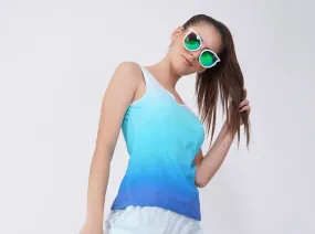 SLAY. Women's White to Blue Ombre Tank Top