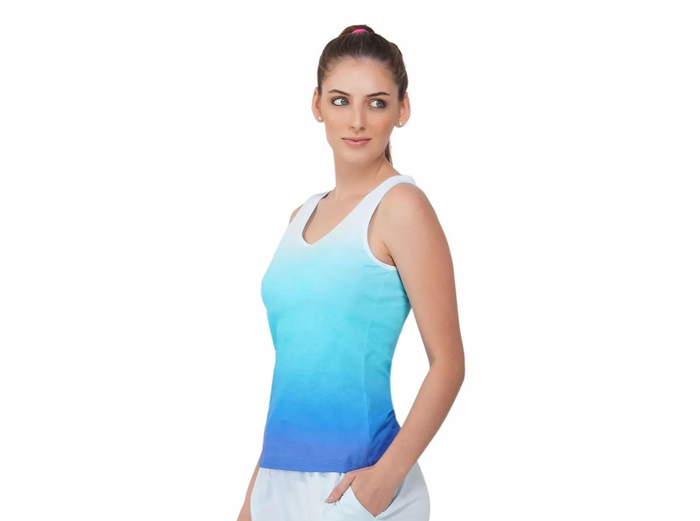 SLAY. Women's White to Blue Ombre Tank Top