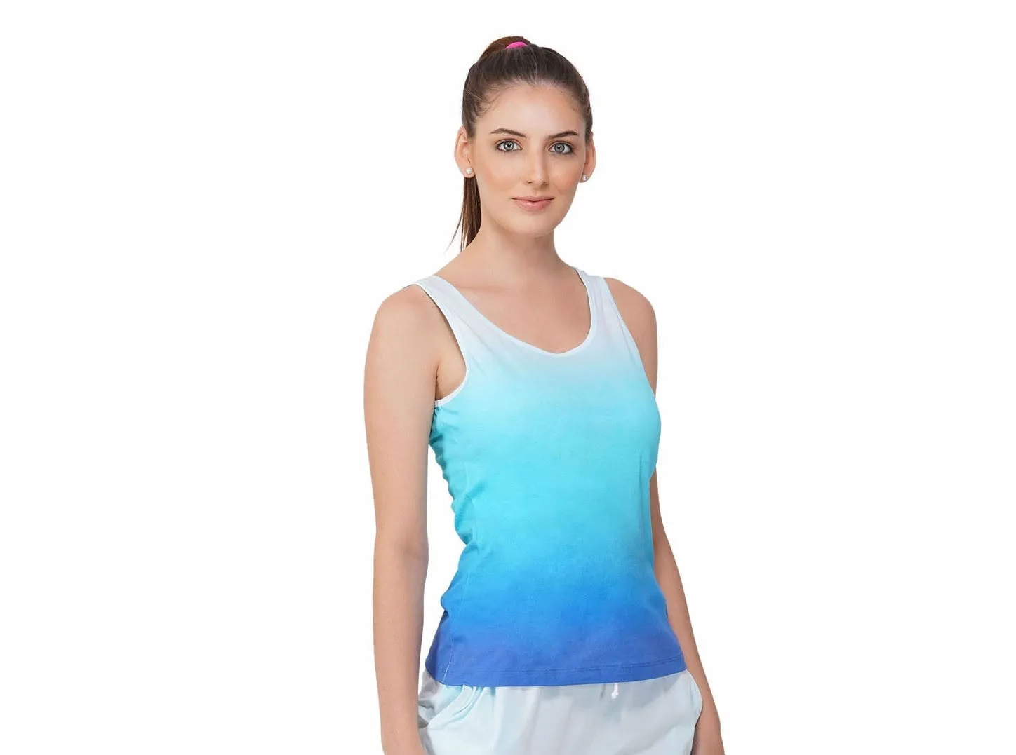 SLAY. Women's White to Blue Ombre Tank Top