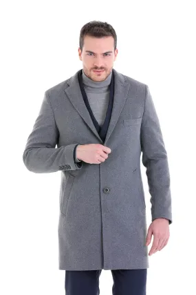 Slim Fit Cachet Notch Lapel Gray Wool Blend Overcoat