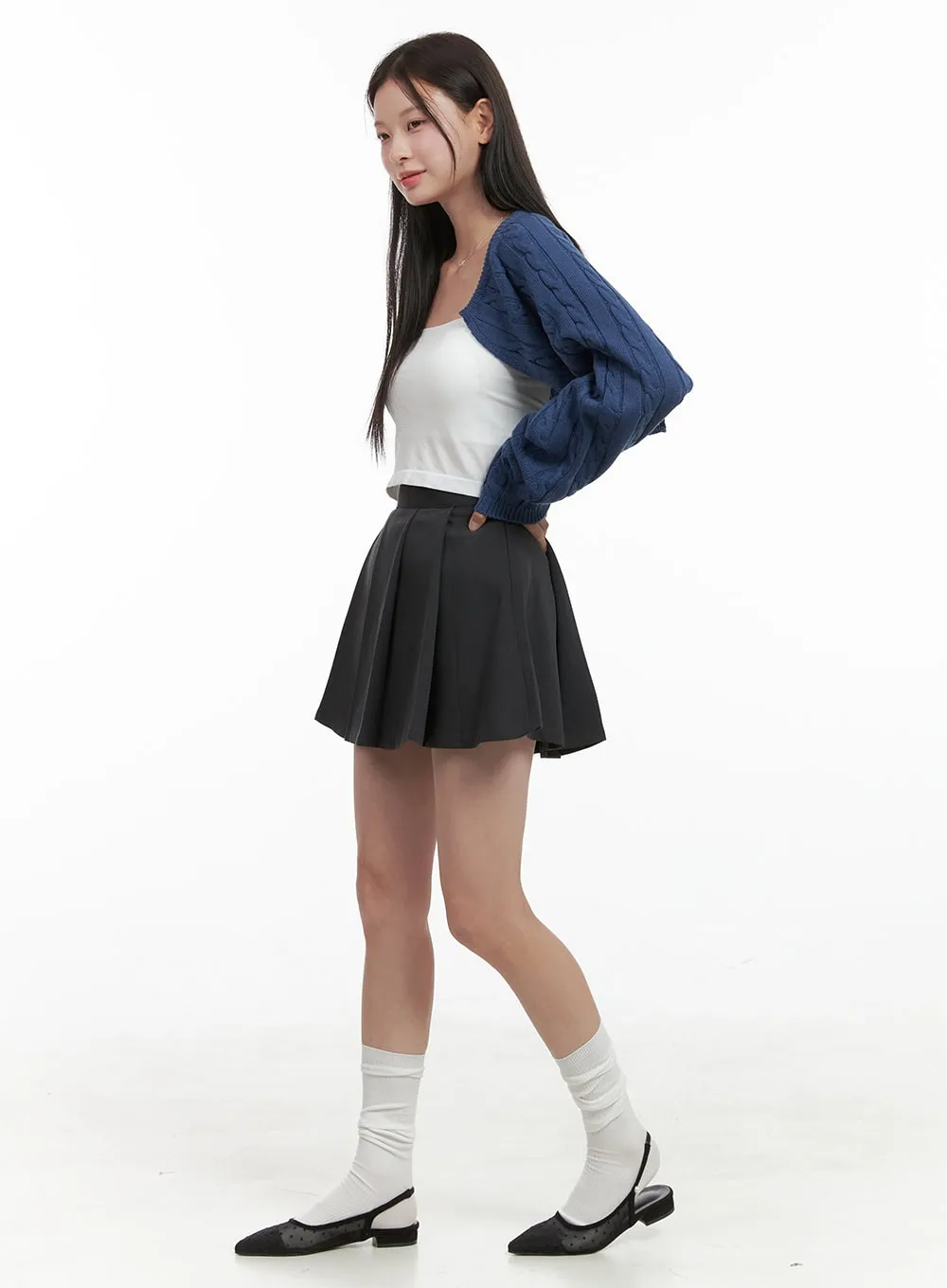 Solid Pleated Mini Skirt OG419