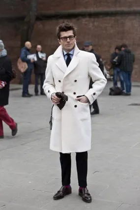 Solid White England Overcoat Men Thick Plus