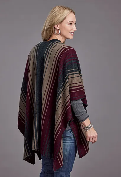 Stetson Women's Wine Ombre Stripe Blanket Wrap Sweater Poncho 0539-6053