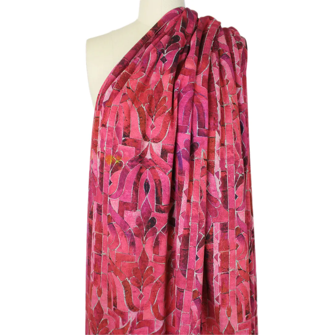 'stonework' drapey viscose blend doubleknit, Oeko-Tex cert.- fuchsia