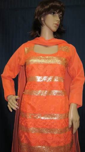 Suit 6027 Orange Churidar Cocktail Wear Dress Small Size