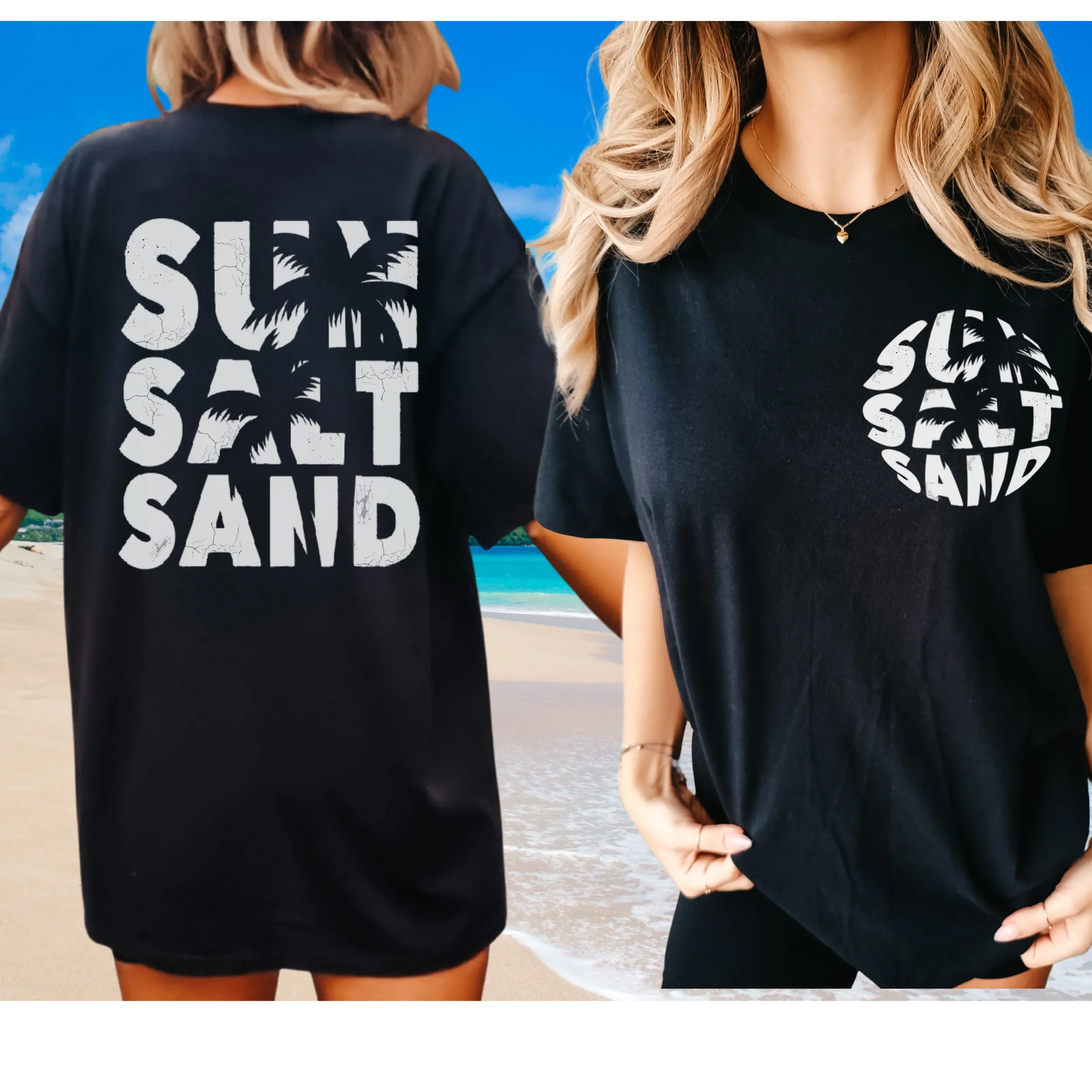 Sun, Salt, Sand Comfort Colors® T-Shirt, Front and Back Retro Design T-Shirt Dress, 1970's Summer Beach Tee