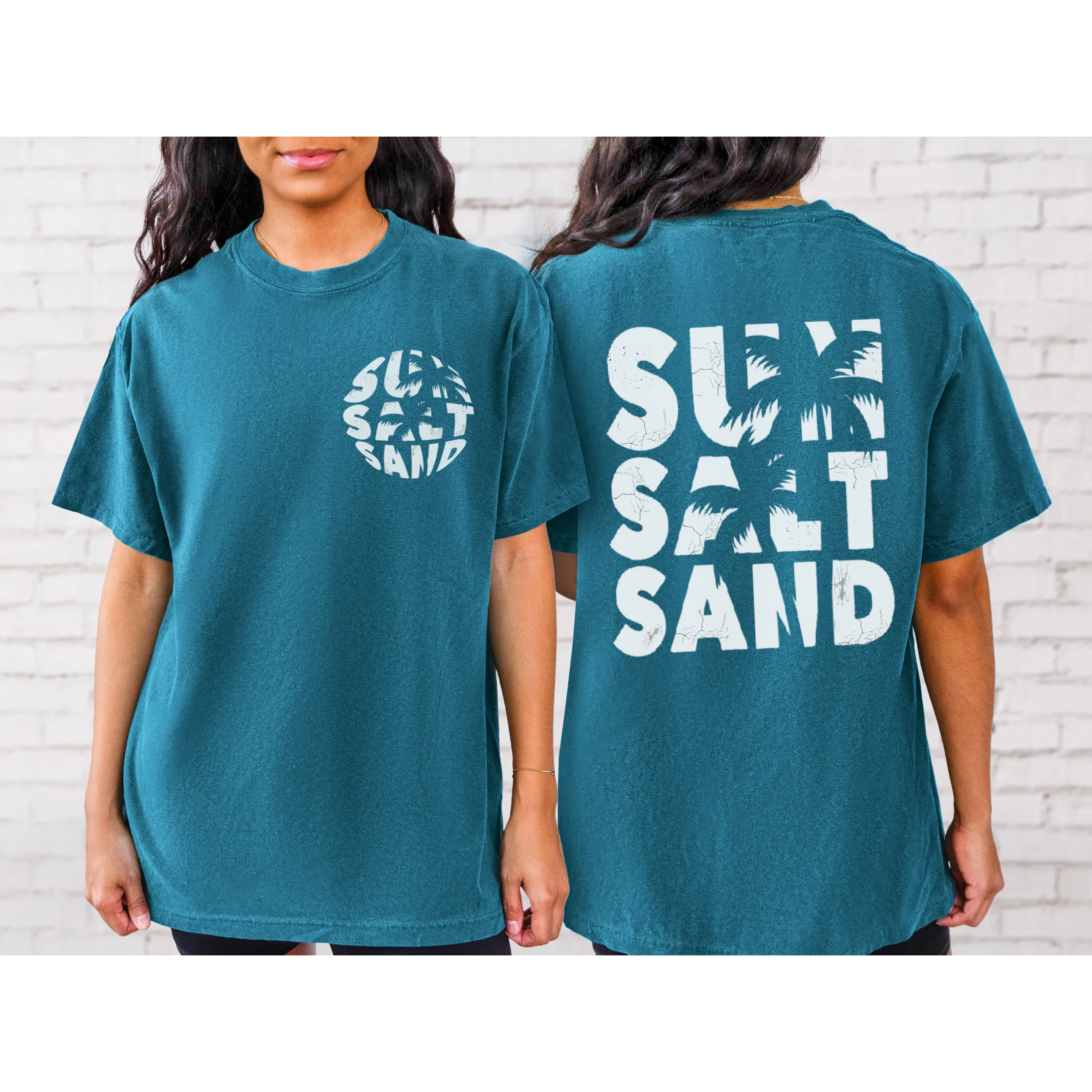 Sun, Salt, Sand Comfort Colors® T-Shirt, Front and Back Retro Design T-Shirt Dress, 1970's Summer Beach Tee