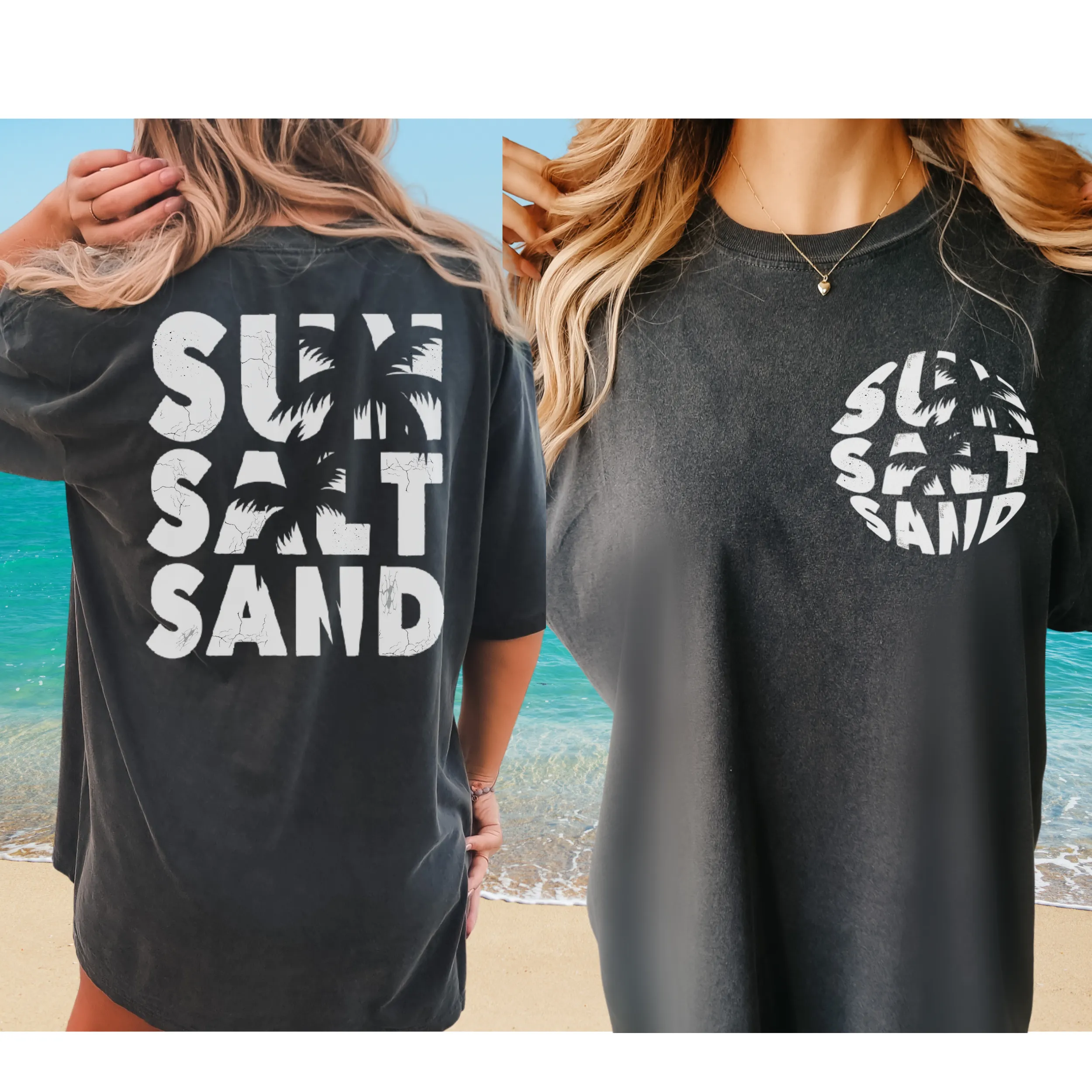 Sun, Salt, Sand Comfort Colors® T-Shirt, Front and Back Retro Design T-Shirt Dress, 1970's Summer Beach Tee