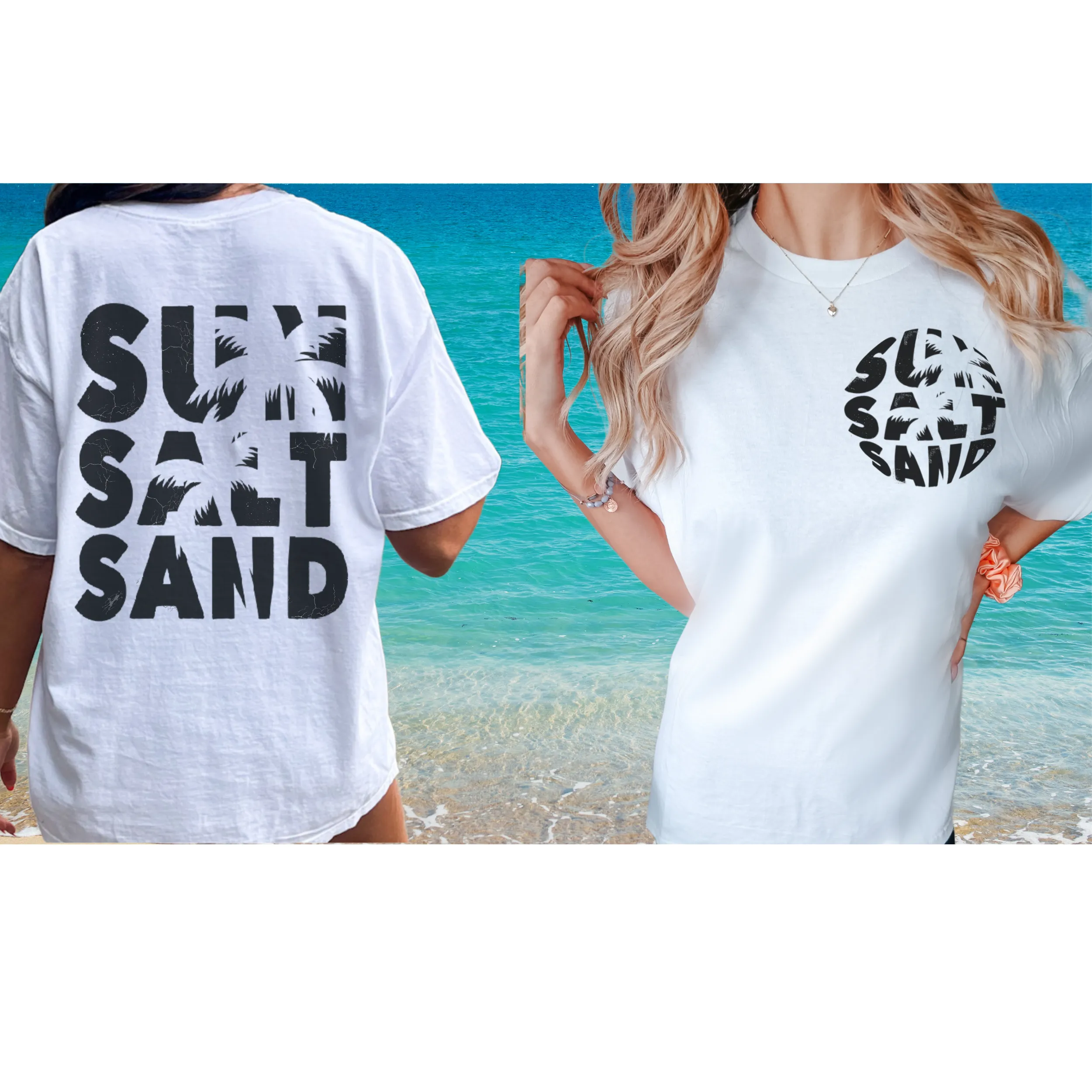 Sun, Salt, Sand Comfort Colors® T-Shirt, Front and Back Retro Design T-Shirt Dress, 1970's Summer Beach Tee