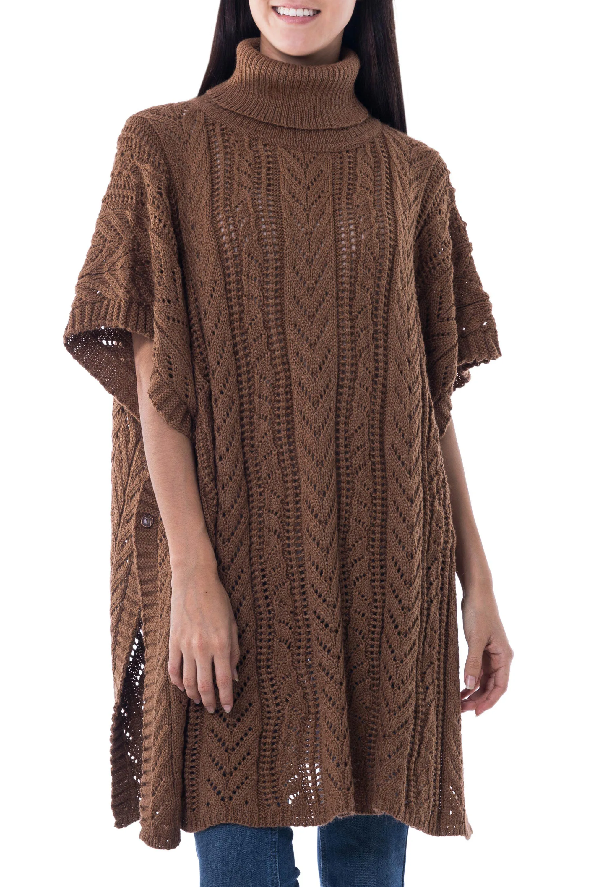 Tan Dreams Alpaca Blend Poncho from Peru