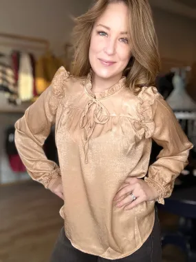 Taupe Ruffled Long Sleeve Top