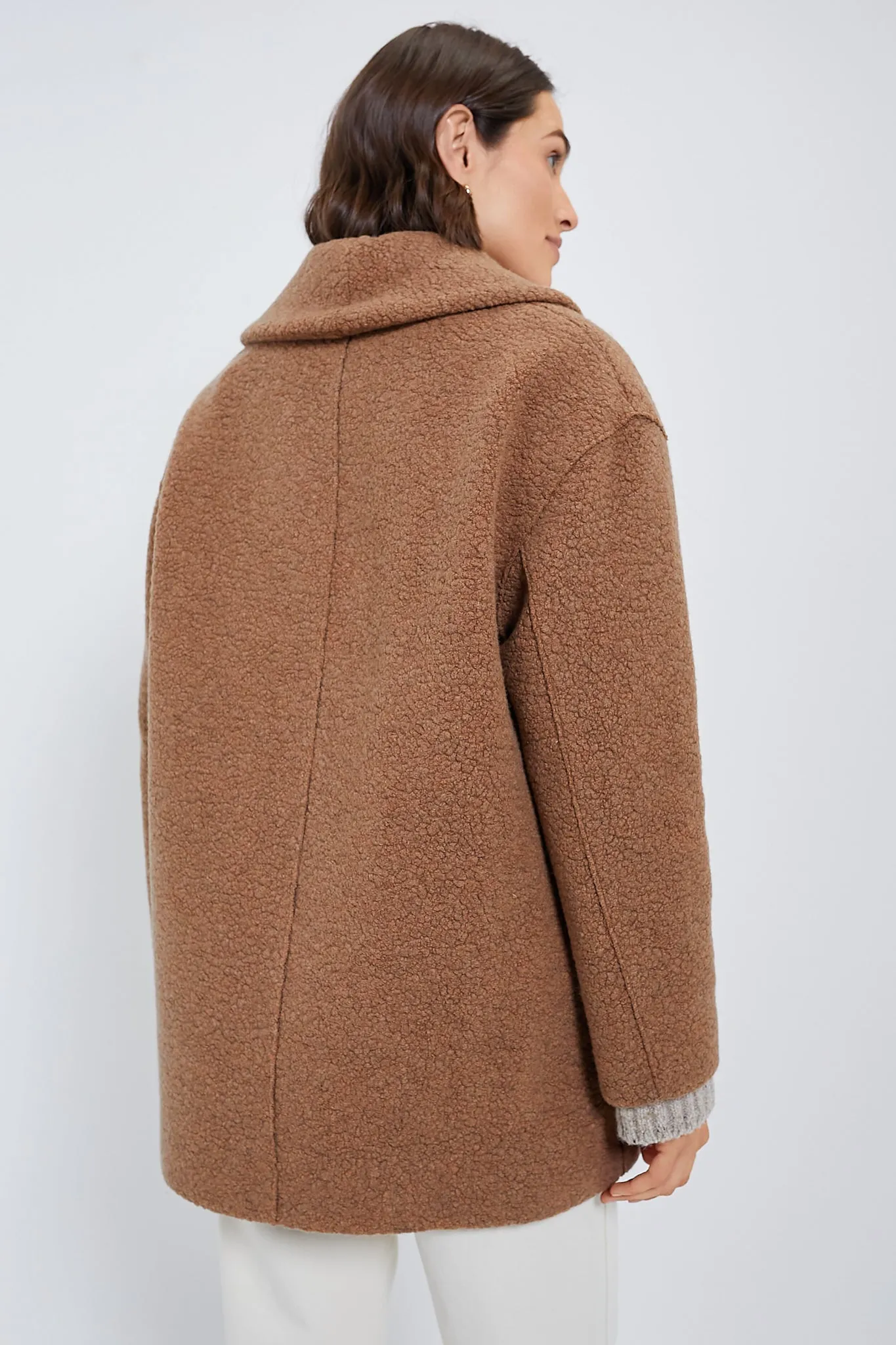 Teddy Brown Shawl Collar Boucle Jacket