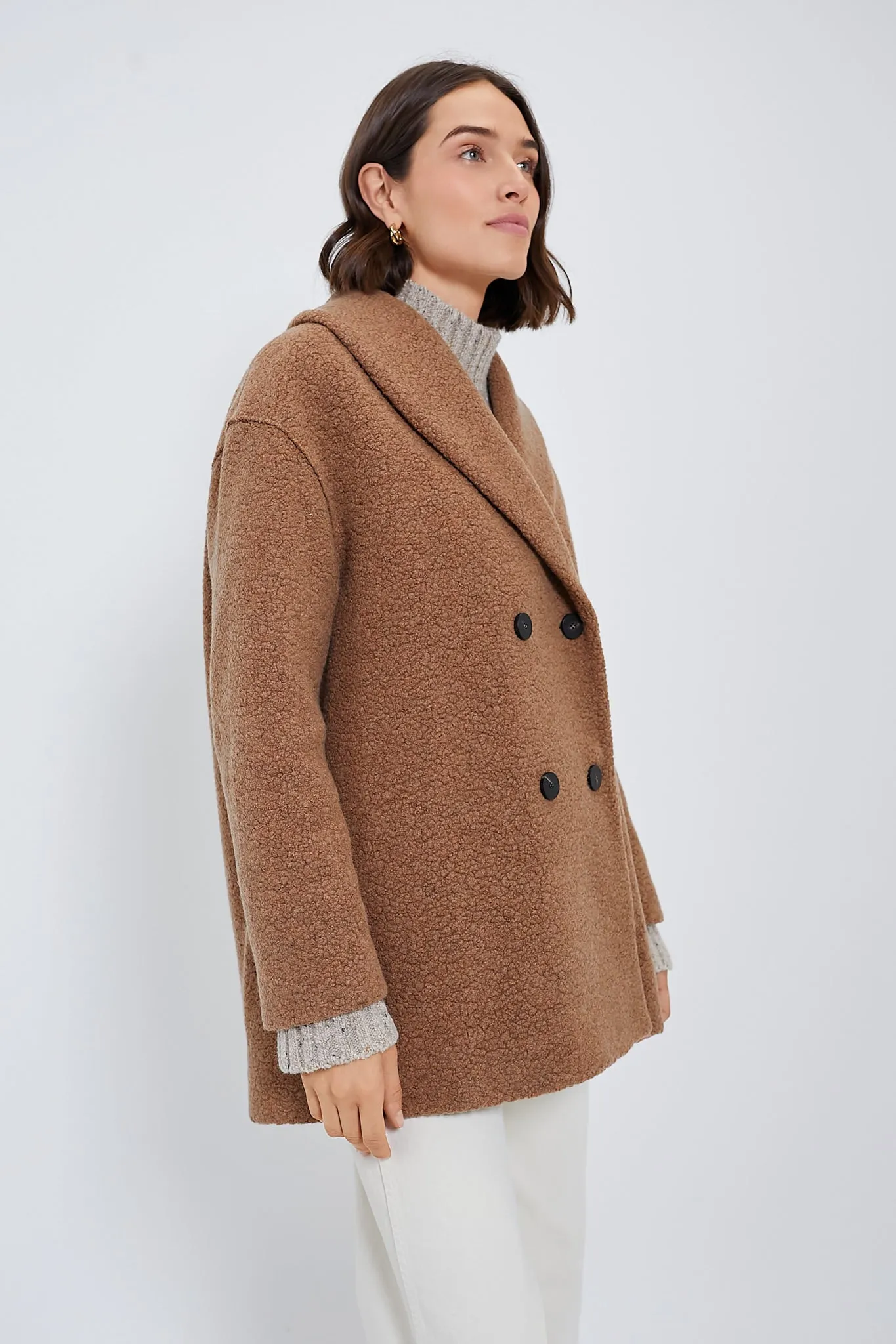 Teddy Brown Shawl Collar Boucle Jacket