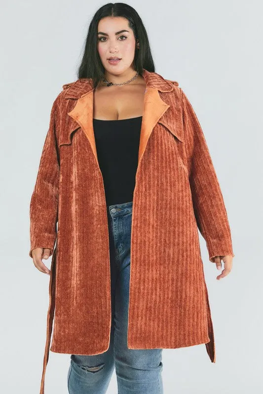 TEEK - Plus Size Solid Long Sleeve Coat