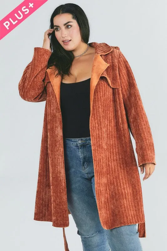 TEEK - Plus Size Solid Long Sleeve Coat