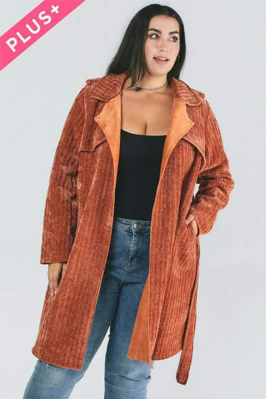 TEEK - Plus Size Solid Long Sleeve Coat