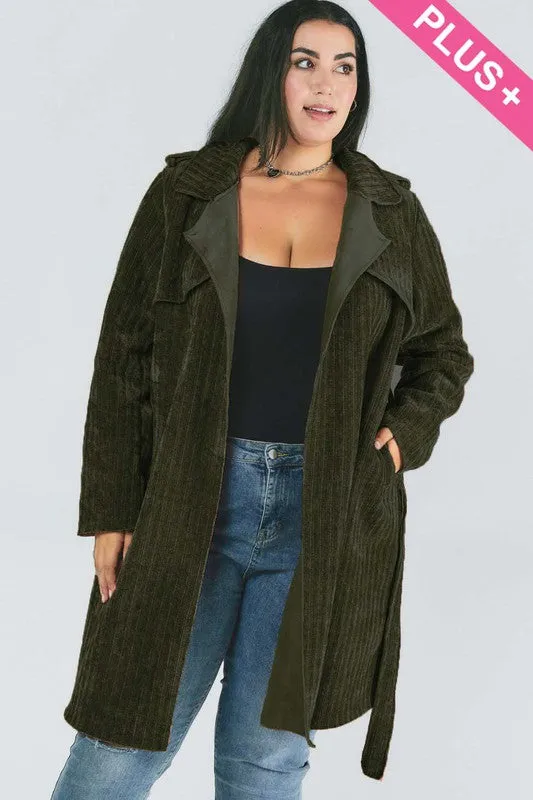 TEEK - Plus Size Solid Long Sleeve Coat