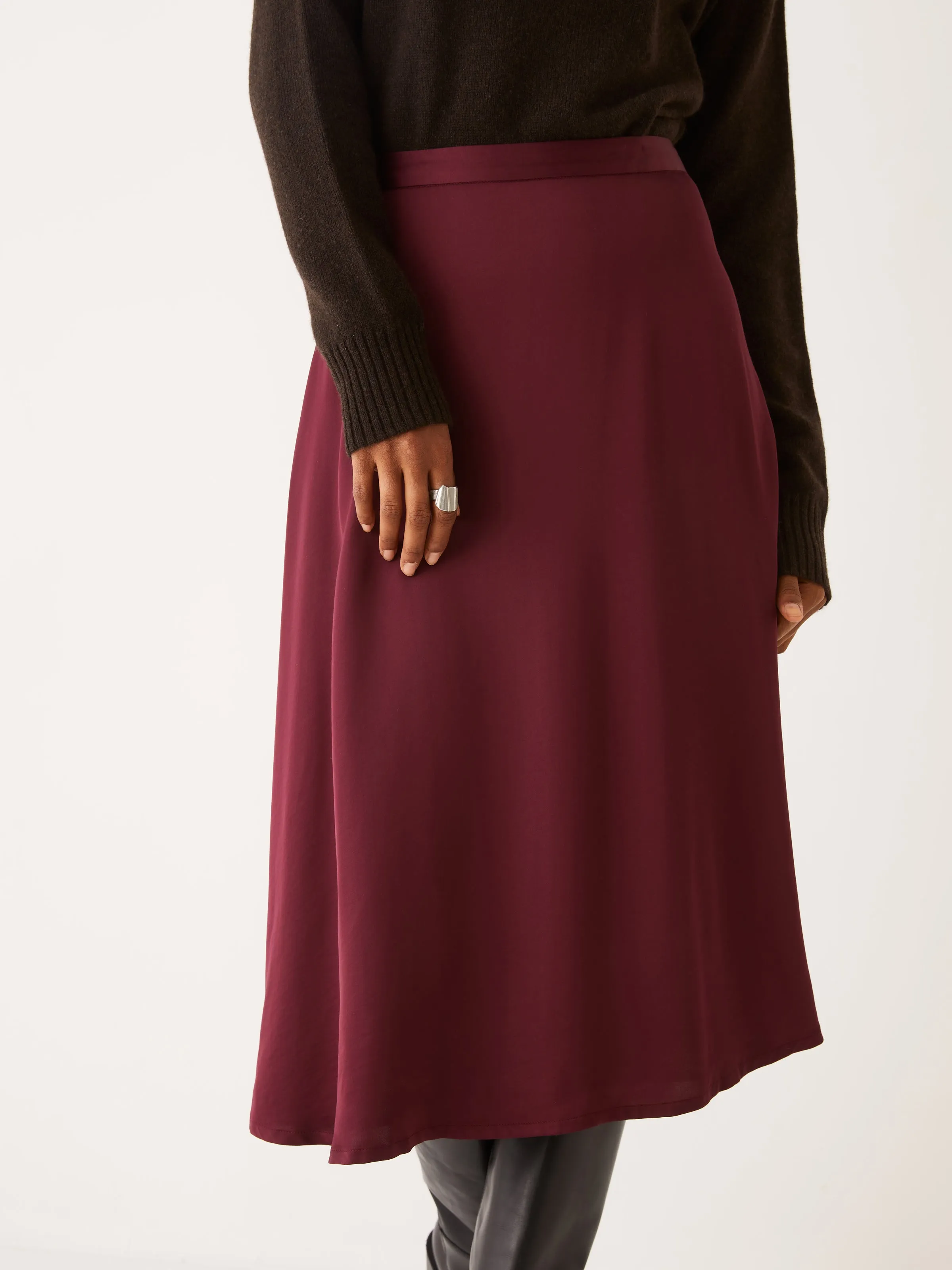 The Satin Maxi Skirt in Red Wine