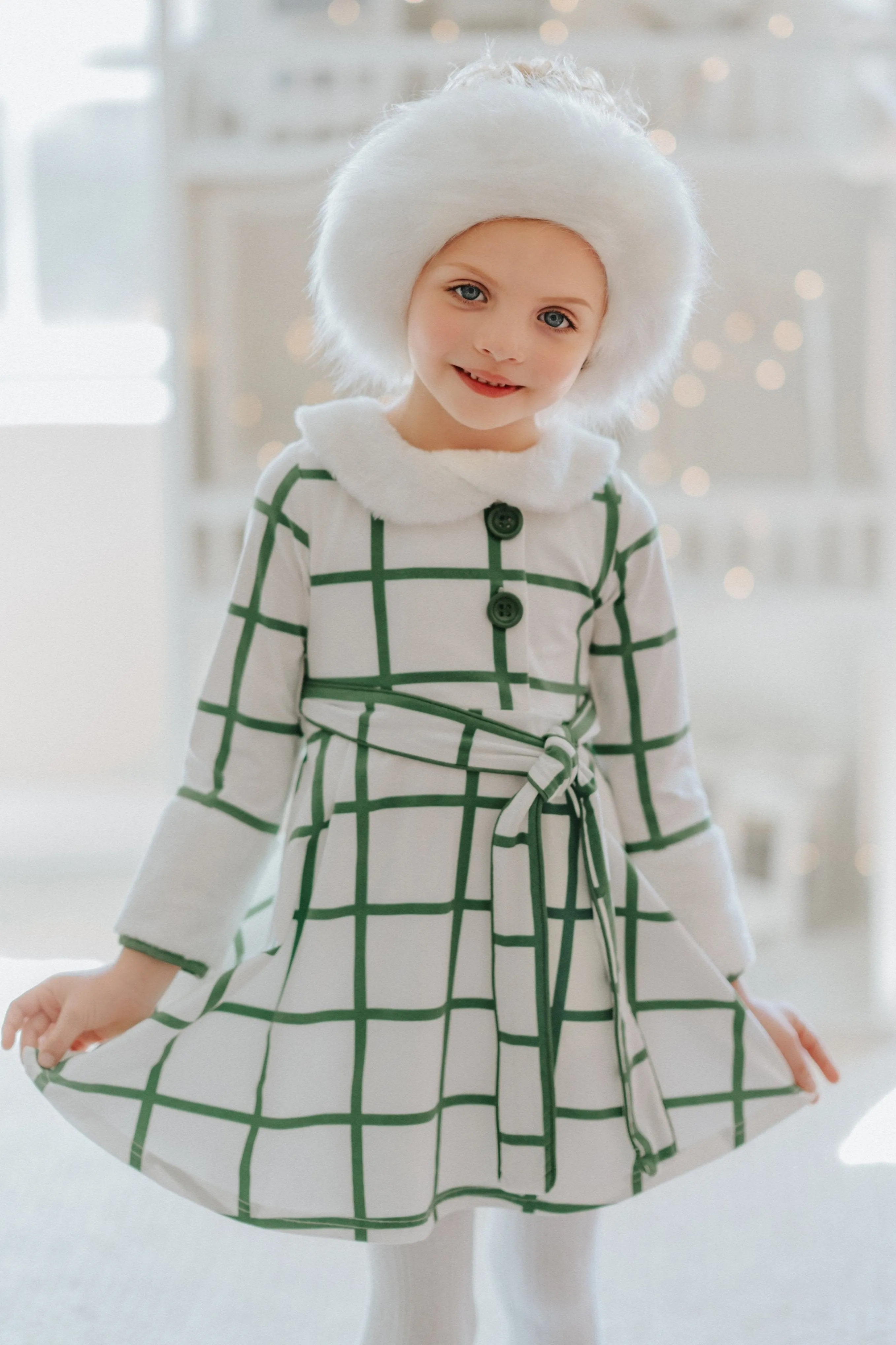 The Window pane Plaid Holiday Dancer Dress in Garland Green- The Rockefeller Center Uniform