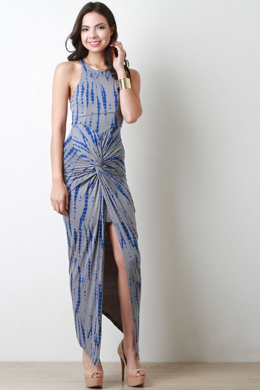 Tie Dye Twisted Slit Maxi Dress