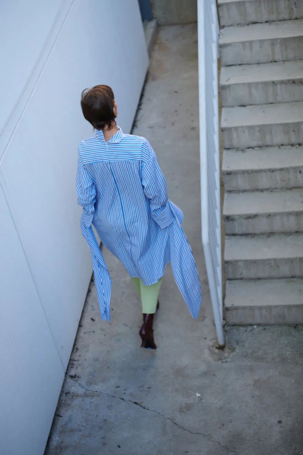 Tie Front Tunic Dress - Blue Stripe