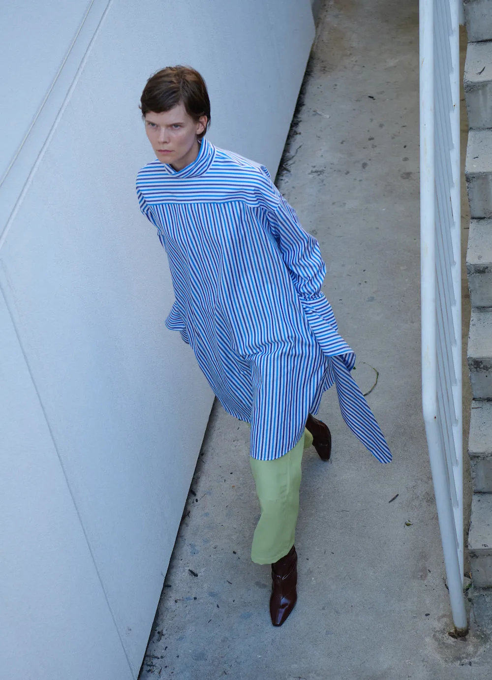 Tie Front Tunic Dress - Blue Stripe