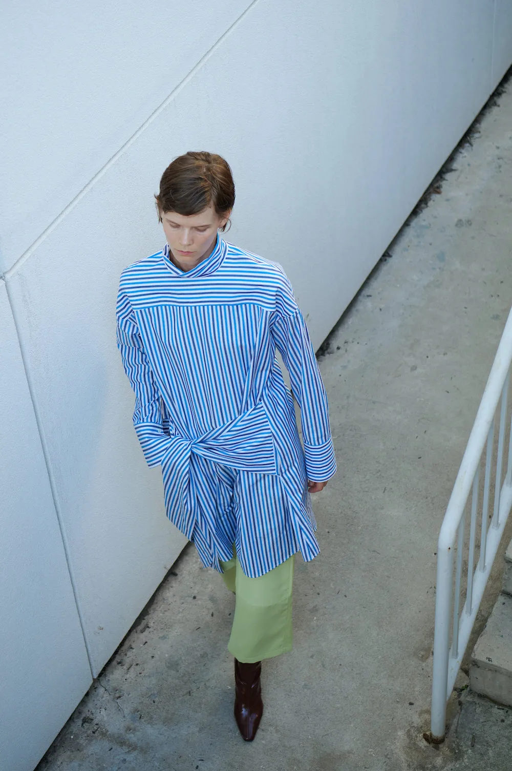 Tie Front Tunic Dress - Blue Stripe