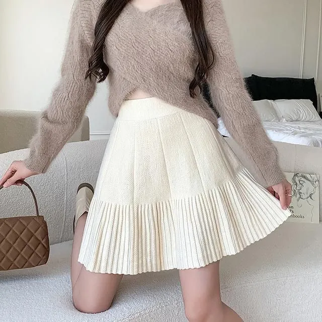 Toleet frat boy outfits 2024 Autumn and Winter New Knitted Skirt Women's Pleated Wool Skirt Waist Slimming Small Fashion Skirt