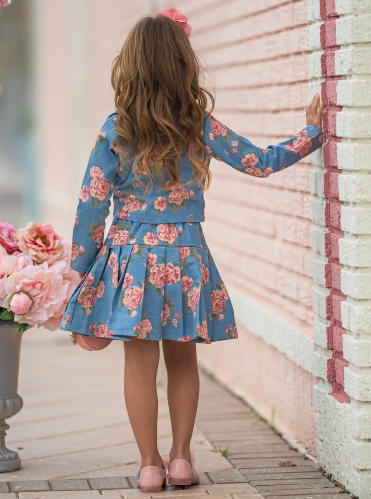 Trailblazer Chambray Floral Blazer and Skirt Set