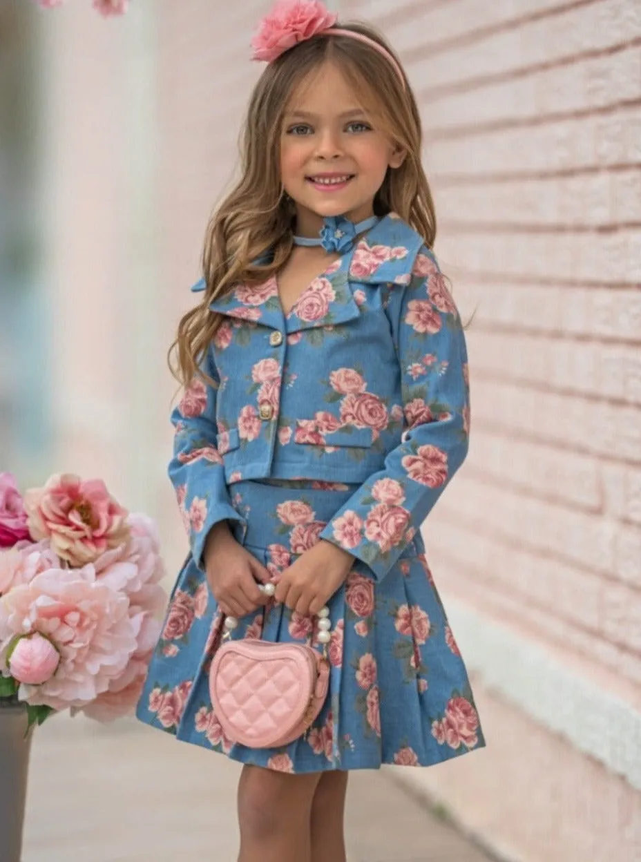 Trailblazer Chambray Floral Blazer and Skirt Set