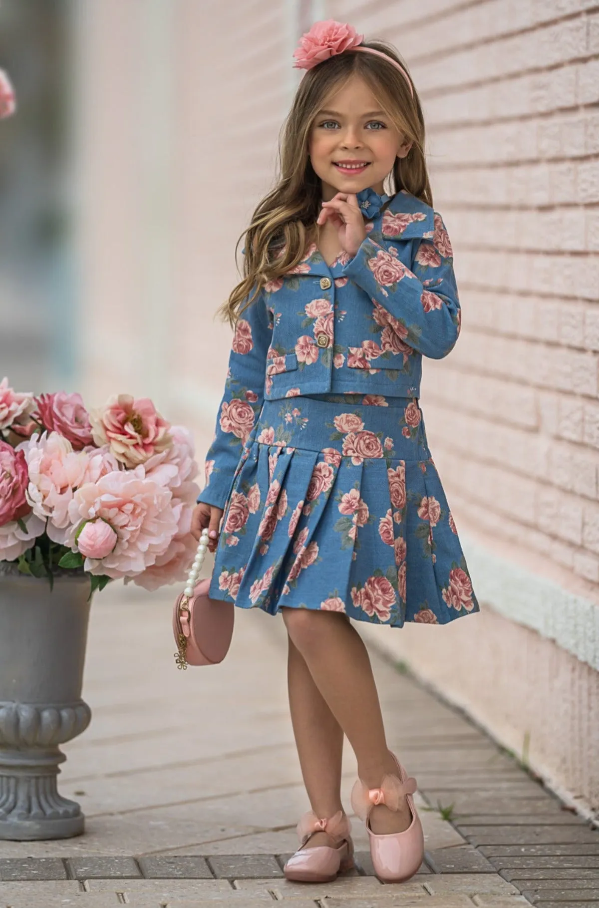 Trailblazer Chambray Floral Blazer and Skirt Set