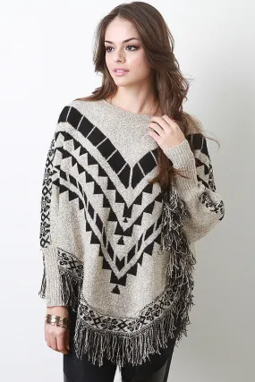 Tribal Fringe Knit Poncho Top