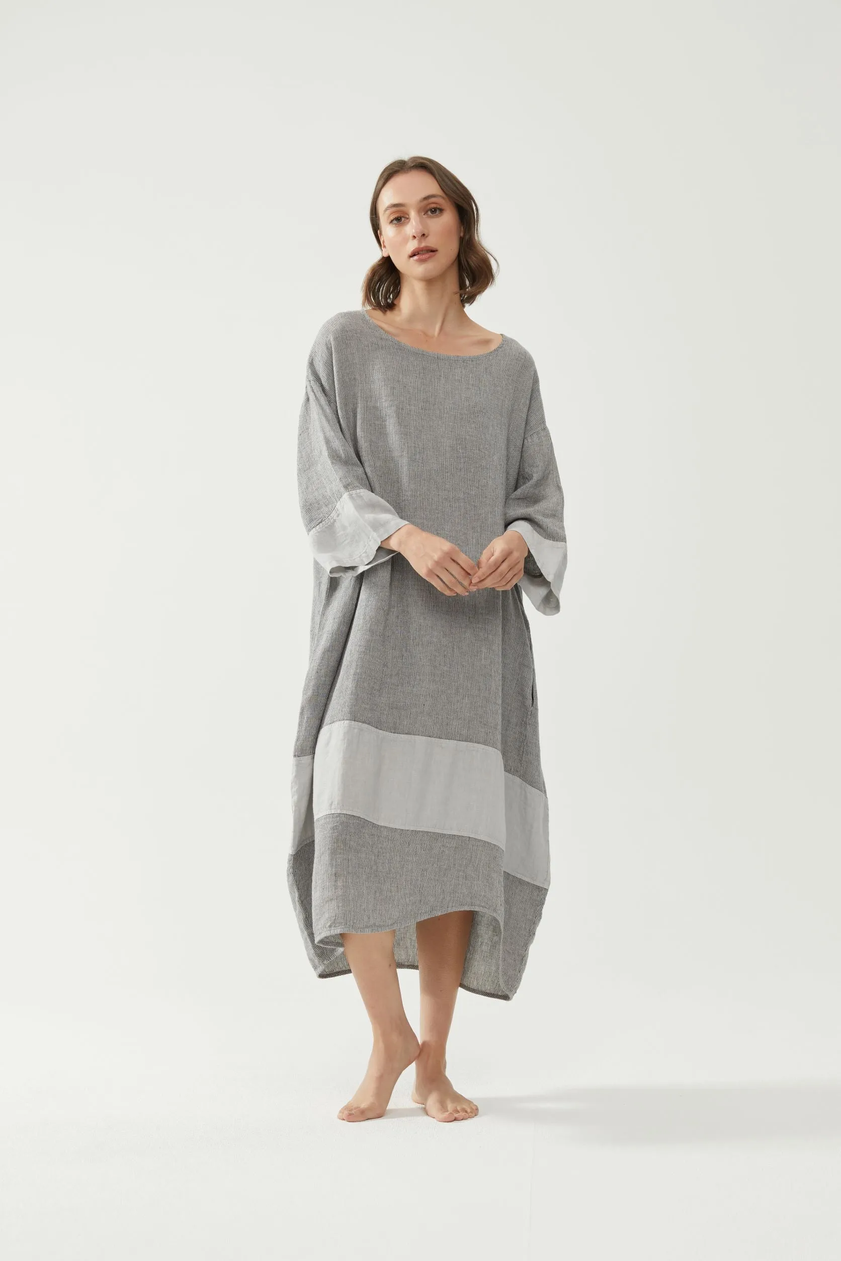 Tulip Dress Grey Stripe