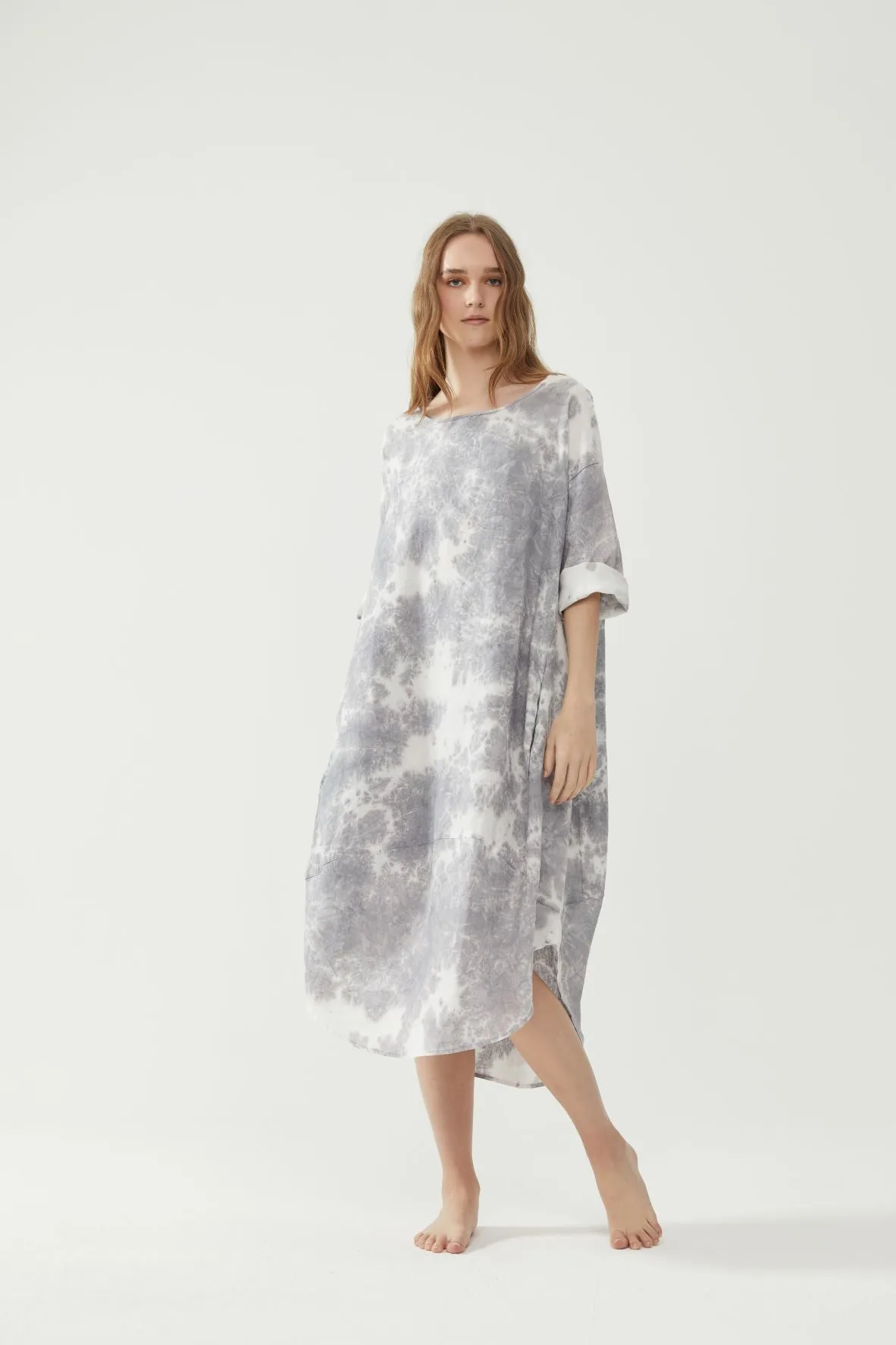 Tulip Dress Grey Tie Dye