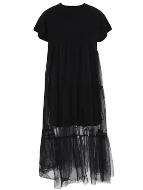 Tulle Trim Knit Tee Dress